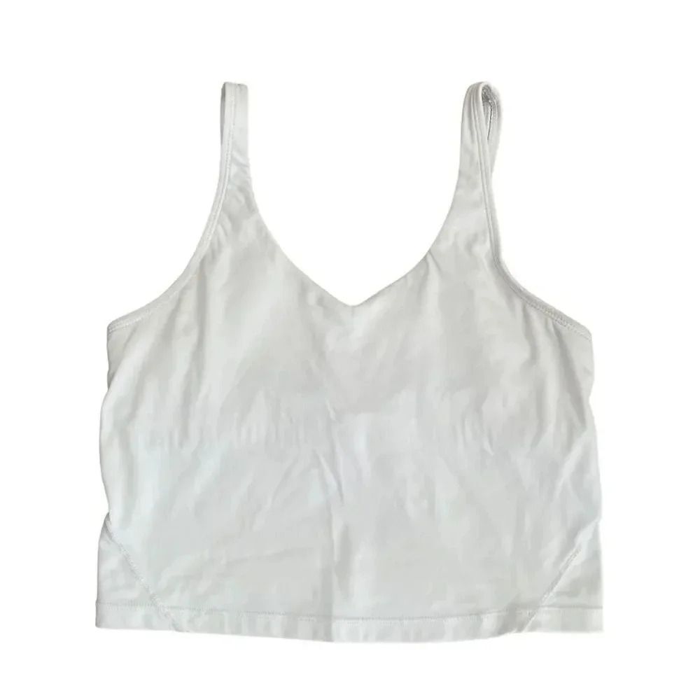 White Cropped Boxy Sporty Yoga Womens VNeck Tank Top Sz S